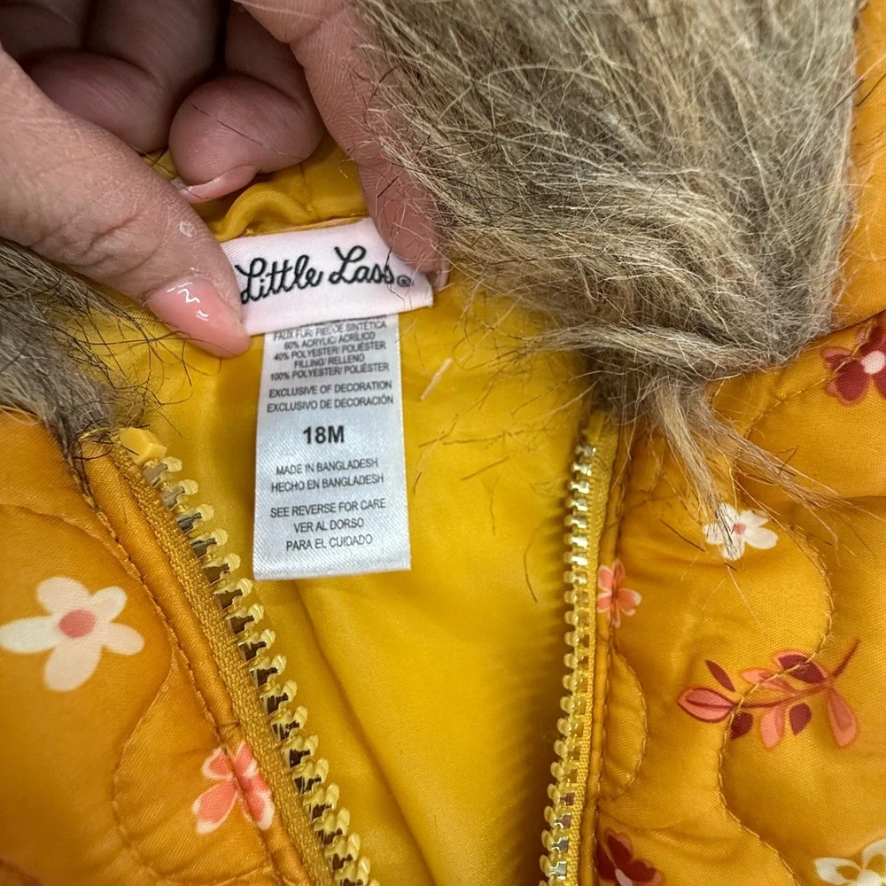 Little Lass Yellow Floral Vest with Faux Fur
